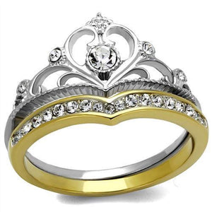 WildKlass Stainless Steel Ring Two-Tone IP Gold Women Top Grade Crystal Clear-WildKlass Jewelry