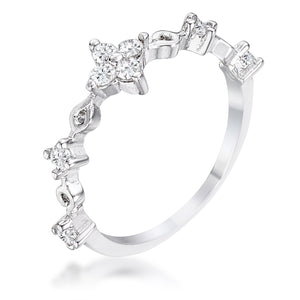 WildKlass .24Ct Rhodium Plated Clear CZ Mini Floral Half Eternity Stackable Band-WildKlass Jewelry