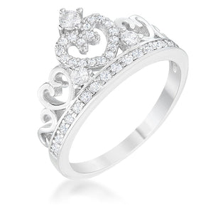 WildKlass Aurora 0.34ct CZ Rhodium Plated Heart Crown Ring-WildKlass Jewelry