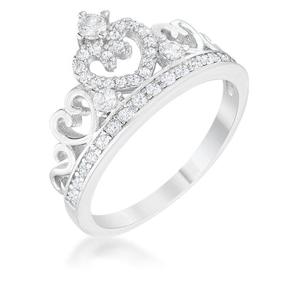 WildKlass Aurora 0.34ct CZ Rhodium Plated Heart Crown Ring-WildKlass Jewelry