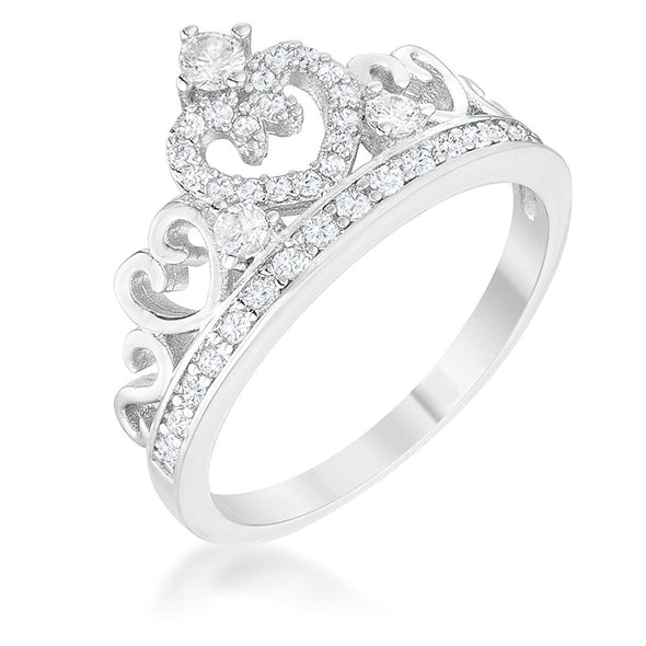 WildKlass Aurora 0.34ct CZ Rhodium Plated Heart Crown Ring-WildKlass Jewelry