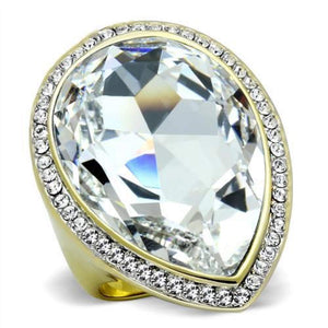 WildKlass Stainless Steel Ring Two-Tone IP Gold Women Top Grade Crystal Clear-WildKlass Jewelry