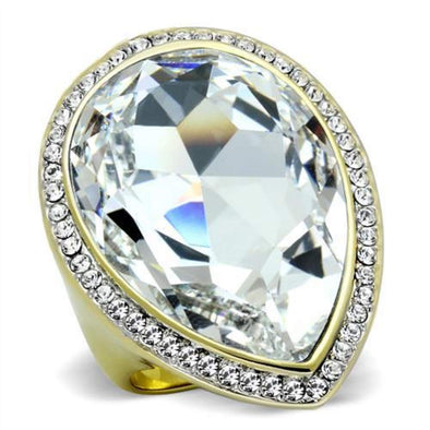 WildKlass Stainless Steel Ring Two-Tone IP Gold Women Top Grade Crystal Clear-WildKlass Jewelry