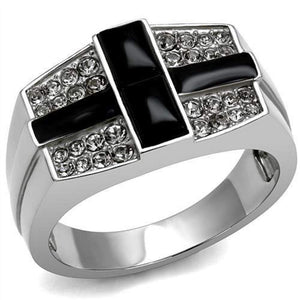 WildKlass Stainless Steel Ring High Polished Men Semi-Precious Jet-WildKlass Jewelry
