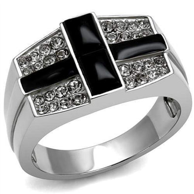 WildKlass Stainless Steel Ring High Polished Men Semi-Precious Jet-WildKlass Jewelry