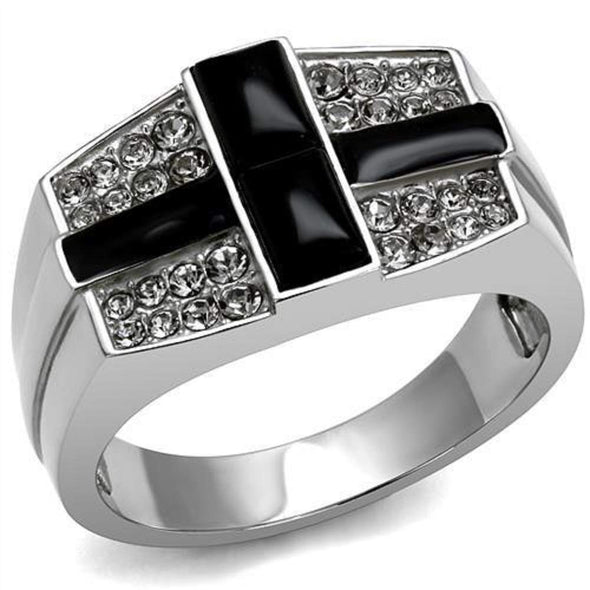 WildKlass Stainless Steel Ring High Polished Men Semi-Precious Jet-WildKlass Jewelry