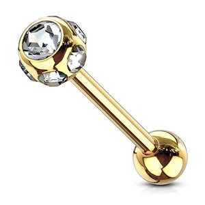 Multiple Gem Set Ball Top IP Over 316L Surgical Steel WildKlass Barbells-WildKlass Jewelry