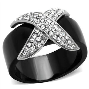 WildKlass Stainless Steel Ring Two-Tone IP Black Men Top Grade Crystal Clear-WildKlass Jewelry