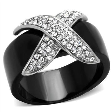 WildKlass Stainless Steel Ring Two-Tone IP Black Men Top Grade Crystal Clear-WildKlass Jewelry