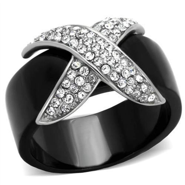 WildKlass Stainless Steel Ring Two-Tone IP Black Men Top Grade Crystal Clear-WildKlass Jewelry