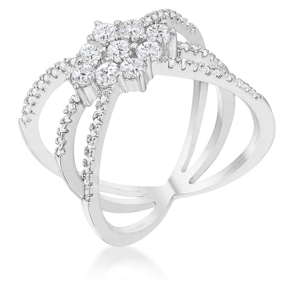 WildKlass Rhodium Plated 0.8ct CZ Delicate Triple Wrap Ring-WildKlass Jewelry