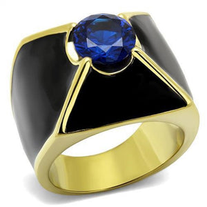 WildKlass Stainless Steel Ring IP GoldMen AAA Grade CZ London Blue-WildKlass Jewelry