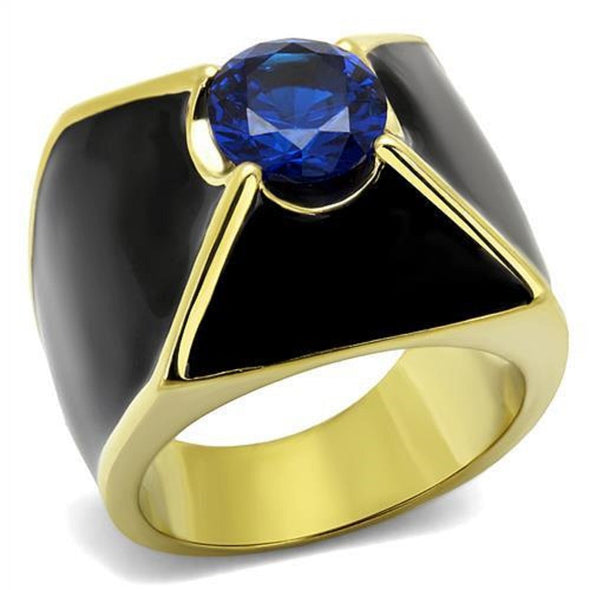 WildKlass Stainless Steel Ring IP GoldMen AAA Grade CZ London Blue-WildKlass Jewelry