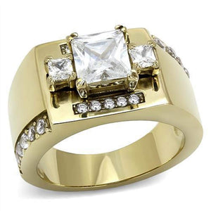 WildKlass Stainless Steel Ring IP GoldMen AAA Grade CZ Clear-WildKlass Jewelry