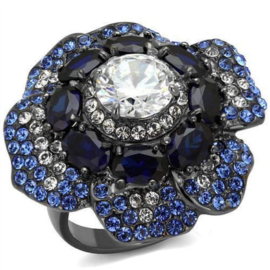 WildKlass Stainless Steel Ring IP Light Black (IP Gun) Women AAA Grade CZ Clear-WildKlass Jewelry