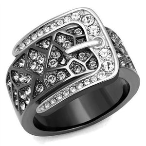 WildKlass Stainless Steel Ring Two-Tone IP Black Women Top Grade Crystal Black Diamond-WildKlass Jewelry