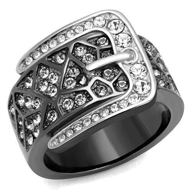WildKlass Stainless Steel Ring Two-Tone IP Black Women Top Grade Crystal Black Diamond-WildKlass Jewelry