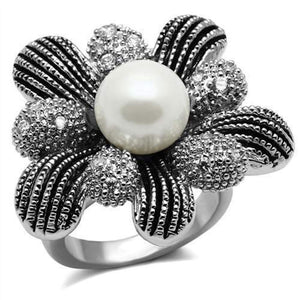 WildKlass Stainless Steel Ring High Polished Women Synthetic White-WildKlass Jewelry