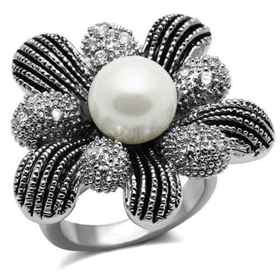 WildKlass Stainless Steel Ring High Polished Women Synthetic White-WildKlass Jewelry