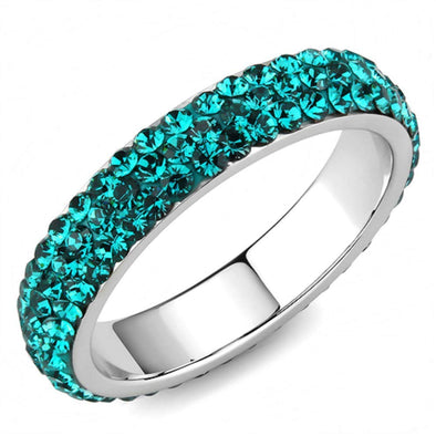 WildKlass Stainless Steel Ring High Polished Women Top Grade Crystal Blue Zircon-WildKlass Jewelry