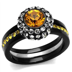 WildKlass Stainless Steel Ring Two-Tone IP Black Women Top Grade Crystal Topaz-WildKlass Jewelry