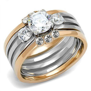 WildKlass Stainless Steel Ring Two-Tone IP Rose Gold Women AAA Grade CZ Clear-WildKlass Jewelry