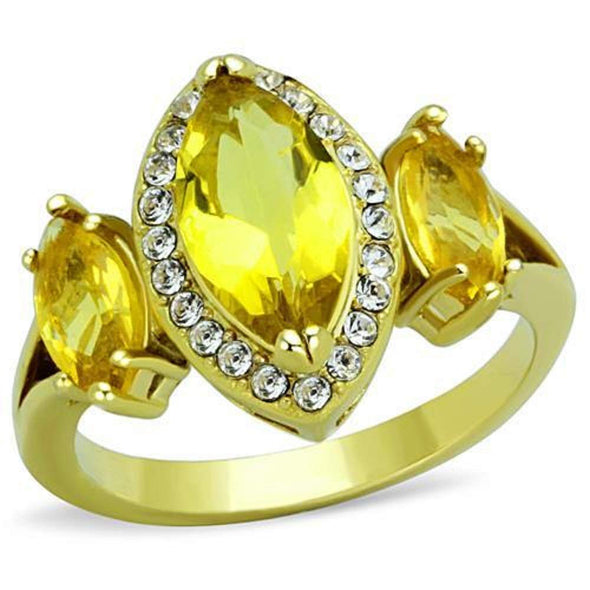 WildKlass Stainless Steel Ring IP Gold Women Synthetic Topaz-WildKlass Jewelry