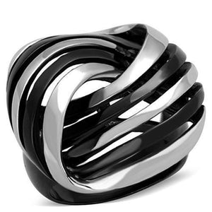 WildKlass Stainless Steel Ring Two-Tone IP Black Women-WildKlass Jewelry