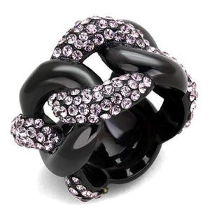 WildKlass Stainless Steel Ring IP Black Women Top Grade Crystal Light Amethyst-WildKlass Jewelry