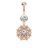 Crystal Paved Vintage Filigree Dangle WildKlass Double Jeweled Belly Button Navel Rings-WildKlass Jewelry
