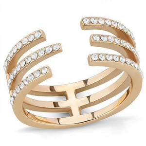 WildKlass Stainless Steel Ring IP Rose Gold Women Top Grade Crystal Clear-WildKlass Jewelry