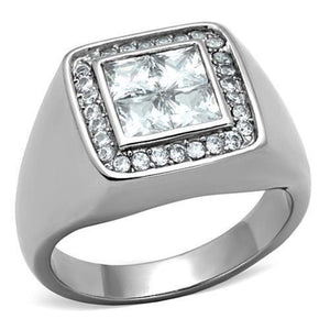WildKlass Stainless Steel Ring High Polished (no Plating) Men AAA Grade CZ Clear-WildKlass Jewelry