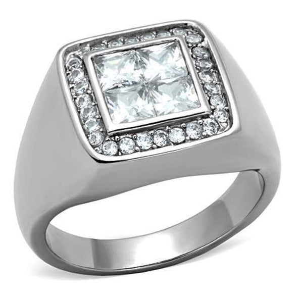 WildKlass Stainless Steel Ring High Polished (no Plating) Men AAA Grade CZ Clear-WildKlass Jewelry