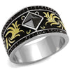 WildKlass Stainless Steel Ring Two-Tone IP Gold Men Synthetic Jet-WildKlass Jewelry