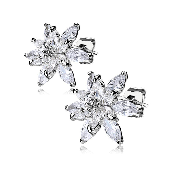 Pair of Double Tiered CZ Flower 316L Surgical Steel WildKlass Post Earring Studs-WildKlass Jewelry