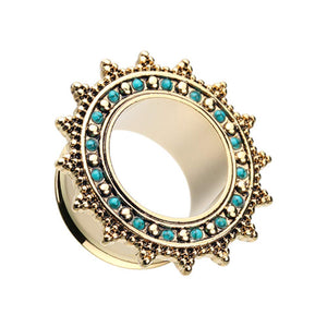 Bali Turquoise Sunburst Double Flared Ear Gauge Tunnel WildKlass Plug-WildKlass Jewelry
