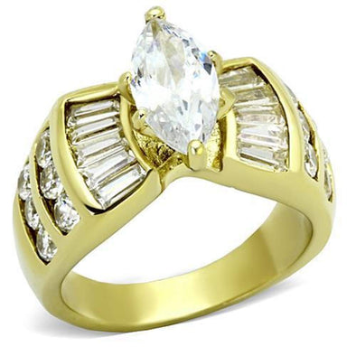 WildKlass Stainless Steel Engagement Ring IP Gold Women AAA Grade CZ Clear-WildKlass Jewelry