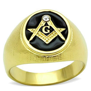 WildKlass Stainless Steel Masonic Ring IP Gold Men Top Grade Crystal Clear-WildKlass Jewelry