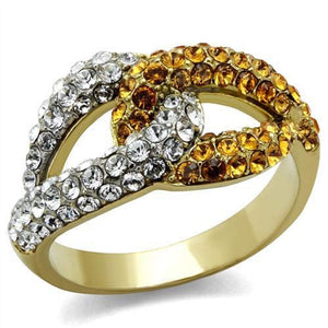 WildKlass Stainless Steel Ring Two-Tone IP Gold Women Top Grade Crystal Topaz-WildKlass Jewelry