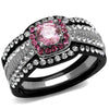 WildKlass Stainless Steel Ring Two-Tone IP Black Women AAA Grade CZ Light Rose-WildKlass Jewelry