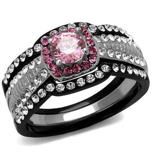 WildKlass Stainless Steel Ring Two-Tone IP Black Women AAA Grade CZ Light Rose-WildKlass Jewelry