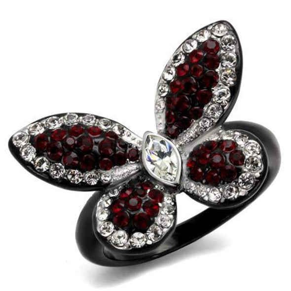 WildKlass Stainless Steel Ring Two-Tone IP Black Women Top Grade Crystal Siam-WildKlass Jewelry