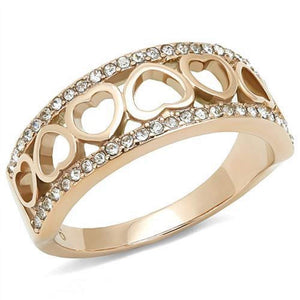 WildKlass Stainless Steel Ring IP Rose Gold Women Top Grade Crystal Clear-WildKlass Jewelry