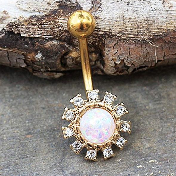 Gold Plated Dazzling Sun with Synthetic Opal WildKlass Navel Ring-WildKlass Jewelry