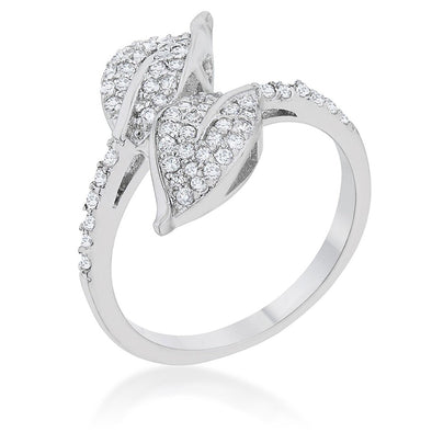 WildKlass 0.1ct CZ Rhodium Plated Leaf Wrap Ring-WildKlass Jewelry