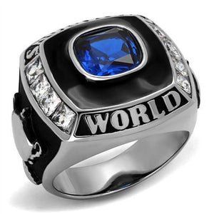 WildKlass Stainless Steel Ring High Polished Men Synthetic Sapphire-WildKlass Jewelry