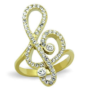 WildKlass Stainless Steel Ring IP Gold Women Top Grade Crystal Clear with Musical Note-WildKlass Jewelry