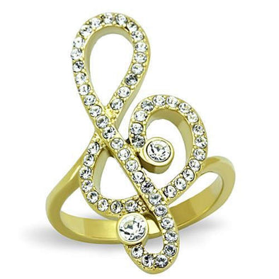 WildKlass Stainless Steel Ring IP Gold Women Top Grade Crystal Clear with Musical Note-WildKlass Jewelry