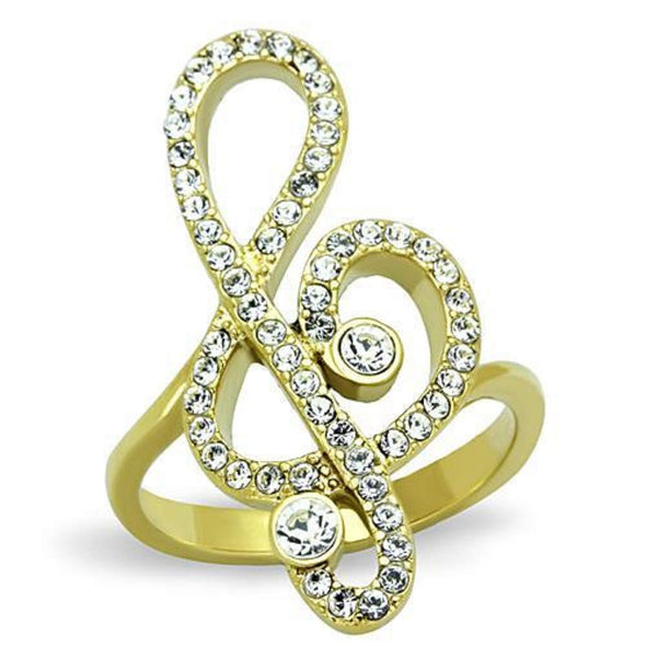 WildKlass Stainless Steel Ring IP Gold Women Top Grade Crystal Clear with Musical Note-WildKlass Jewelry