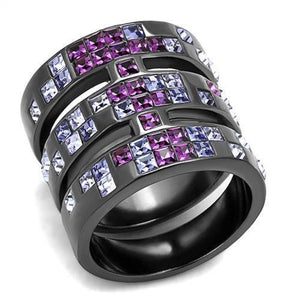 WildKlass Stainless Steel Ring IP Light Black (IP Gun) Women Top Grade Crystal Multi Color-WildKlass Jewelry